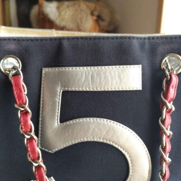 CHANEL CC No 5 Canvas Chocolate Bar Shoulder Tote Bag Quilted Chain - Picture 9 of 11